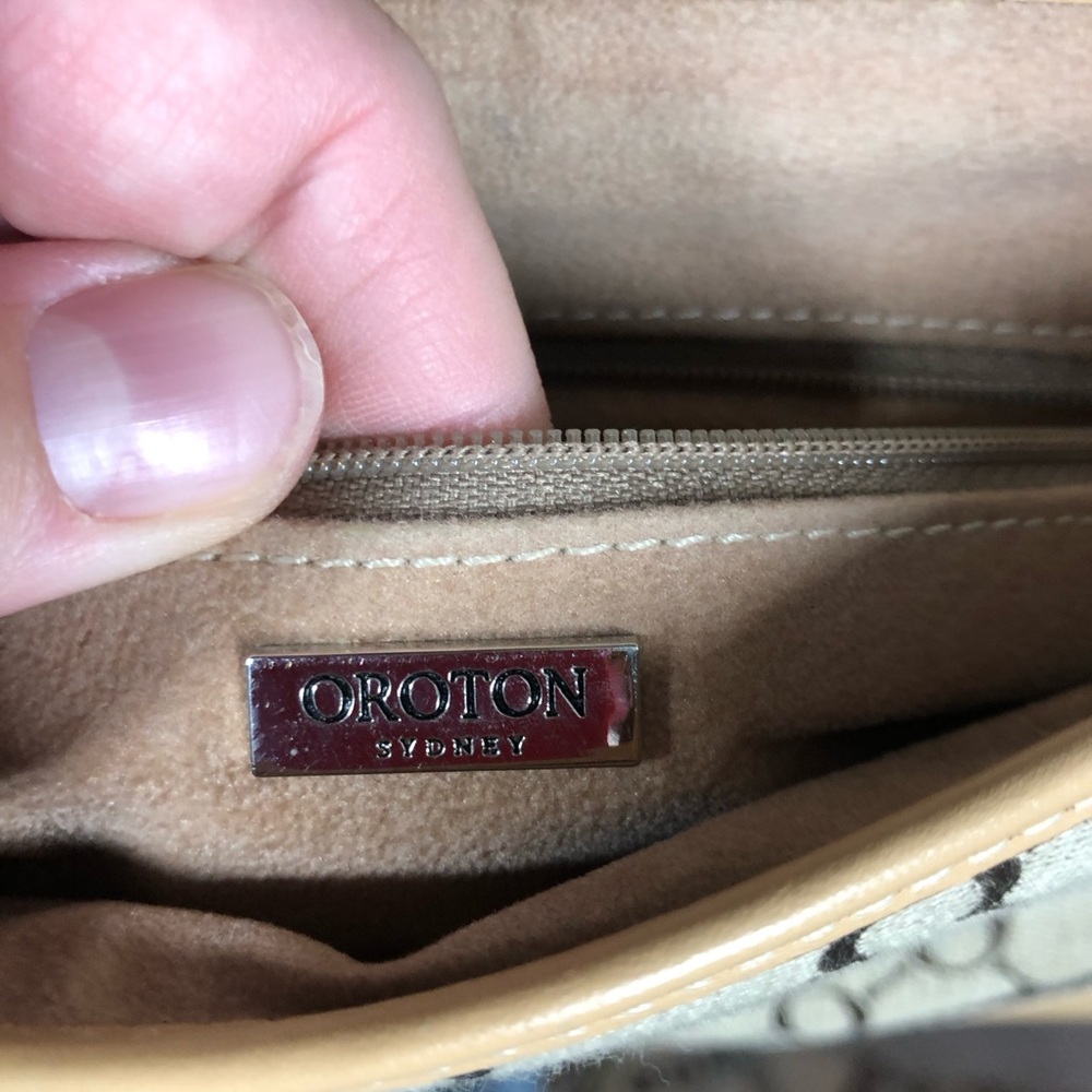 Vintage Oroton Monogram Canvas Shoulder Bag Tan Brown 90s Y2K Luxury Designer - Picture 10 of 14
